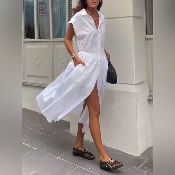 ZARA ~ Cotton Blends Sleeveless Split Midi Dress - Picture 9 of 10